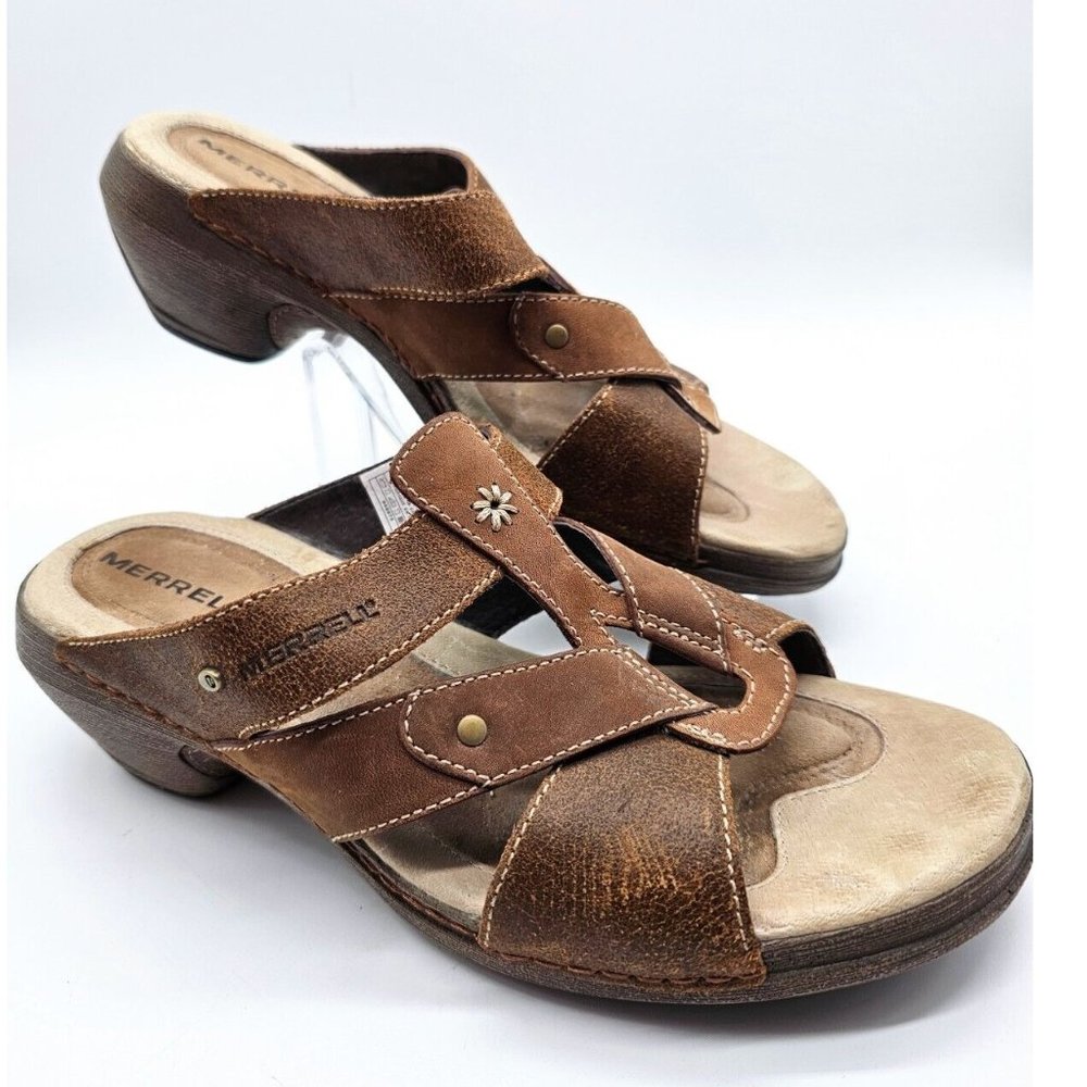 Merrell Luxe Slide Mink Sandals Slide On Comfort Shoes Women's Size 7 Leather